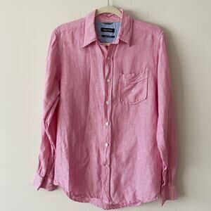 Nautica Linen Blend Pink Stripes Casual Button Down Shirt size S